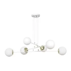 Emibig Ognis White Globe Multi Arm Pendant Ceiling Light with White Glass Shades, 6x E27