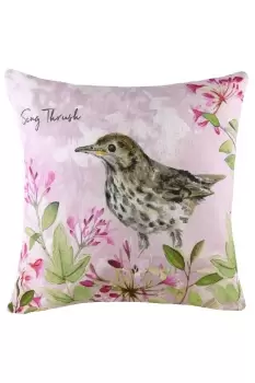 Song Thrush Hand-Painted Watercolour Printed Cushion