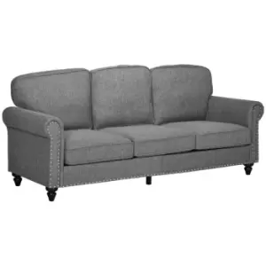 HOMCOM 3 Seater Sofas Fabric Couch With Nailhead Trim And Cushions - Grey