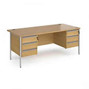 Dams International Straight Desk with Oak Coloured MFC Top and Silver H-Frame Legs and 2 x 3 Lockable Drawer Pedestals Contract 25 1800 x 800 x 725mm