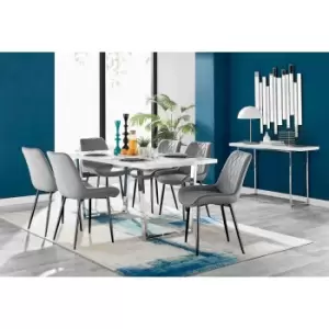 Furniture Box Kylo White High Gloss Dining Table and 6 Grey Pesaro Black Leg Chairs