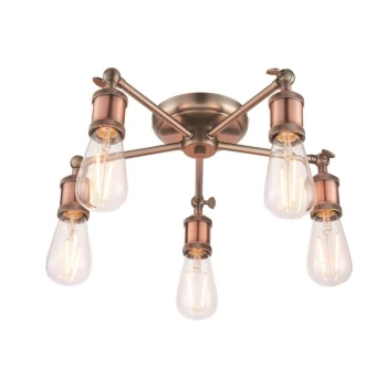 Endon Hal - 5 Light Semi flush Aged Pewter, Aged Copper Plate, E27