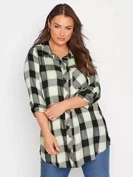 Yours Check Boyfriend Shirt. Sa - Green, Size 30-32, Women