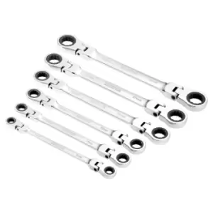 Draper HI-TORQ Metric Flexible Head Double Ring Ratchet Spanner Set (6 Piece)