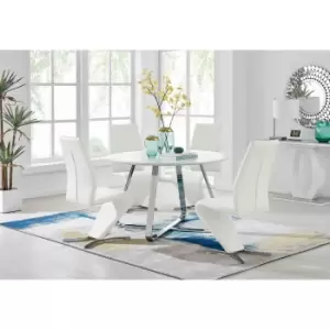 Furniture Box Santorini White Wood Contemporary Round Dining Table and 4 White Willow Chairs