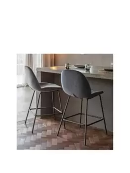 Gallery Pair Of Cruzon Velvet Bar Stools - Dark Grey