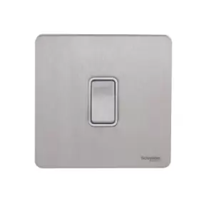 Schneider Electric Ultimate Screwless Flat Plate - Single Light Switch, Double Pole, 20AX, GU2410WSS, Stainless Steel with White Insert