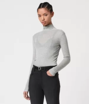 AllSaints Womens Francesco Roll Neck Top, Grey Marl, Size: 8