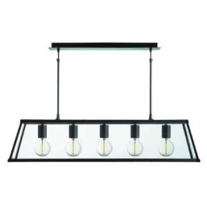 Voyager 5 Light Ceiling Lantern Pendant Bar Matt Black, Glass Panels, E27