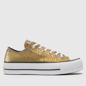 Converse Gold Leopard Glitter Lift Trainers