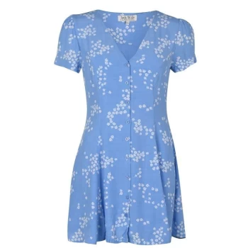 Jack Wills Mollie Ditsy Print V Neck Mini Dress - Blue Print