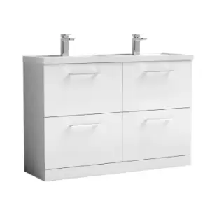 Nuie Arno 1200mm Floor Standing 4 Drawer Vanity & Double Polymarble Mid-Edge Basin Gloss White