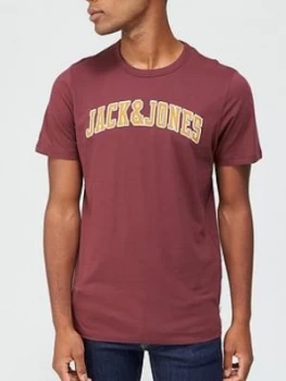 Jack & Jones Crossing Logo T-Shirt - Burgundy , Burgundy, Size 2XL, Men
