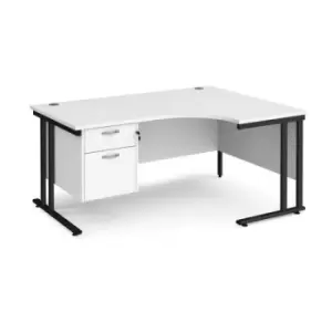 Office Desk Right Hand Corner Desk 1600mm With Pedestal White Top With Black Frame 1200mm Depth Maestro 25 MC16ERP2KWH