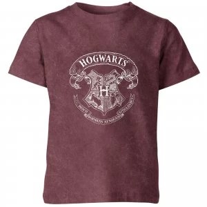 Harry Potter Hogwarts Kids T-Shirt - Burgundy Acid Wash - 5-6 Years - Burgundy Acid Wash