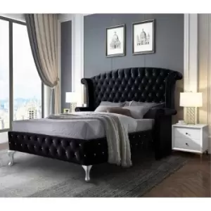 Envisage Trade - President Upholstered Beds - Plush Velvet, Double Size Frame, Black - Black