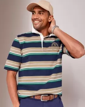 Cotton Traders Mens Guinness Short Sleeve Stripe Rugby Shirt in Blue