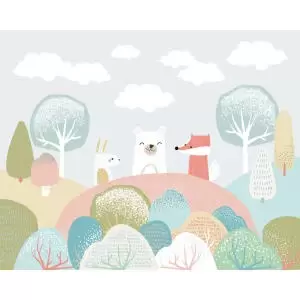 Woodland Friends Grey Wall Mural - 3m x 2.4m