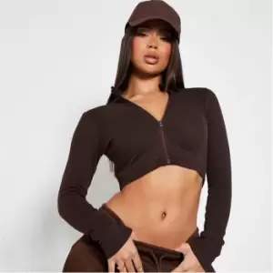 I Saw It First Rib V Neck Crop Top - Brown