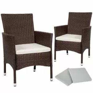 Tectake 2 Garden Chairs Rattan + 4 Seat Covers Model 1 Brown