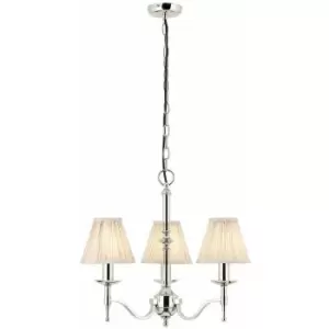 Avery Ceiling Pendant Chandelier Light 3 Lamp Bright Nickel & Beige Pleat Shade