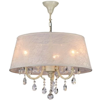 Filomena Chandelier Ivory & Crystal with Lampshade, 3 Light, E14