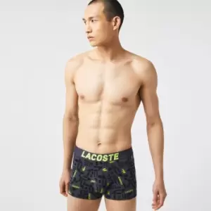 Mens Lacoste Nautical Print Trunk Three-Pack Size 4 - M Dark Grey / Black / Dark Grey