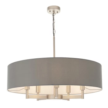 Carrara 5 Light Ceiling Pendant Matt Nickel Plate & Grey Fabric