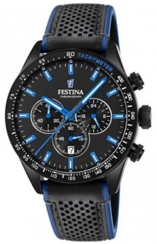 Festina Mens Chronograph Black Dial Black Leather Strap Watch