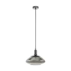 Pendant Light Colour Nickel Shade Black Transparent Smoked Glass Bulb E27 1x60W