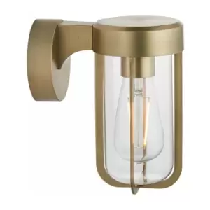 Loops - Brushed Gold Outdoor Wall Light with Clear Glass Shade - IP44 Rated - LED Bulb