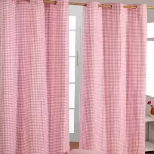 Homecapes Pink Cotton Gingham Eyelet Curtains 117 x 137cm - Pink