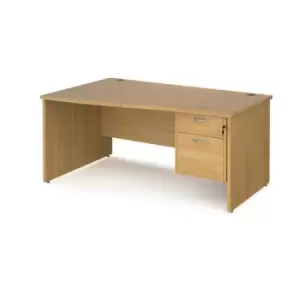 Office Desk Left Hand Wave Desk 1600mm With Pedestal Oak Top And Panel End Leg Maestro 25 MP16WLP2O