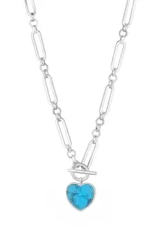 Silver Turquoise Heart Stone Charm T Bar Chain Short Pendant Necklace