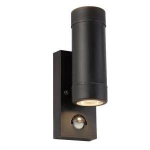 2 Light Outdoor Up Down Wall Light Black with PIR Sensor IP44, GU10