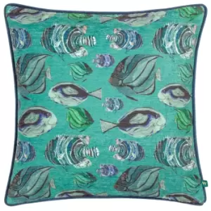 Abyss Fish Repeat Cushion Teal, Teal / 43 x 43cm / Polyester Filled