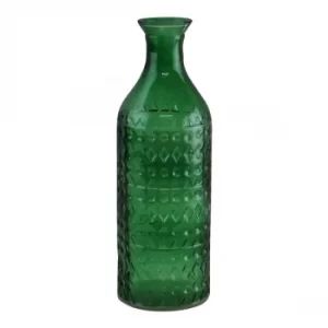 Dark Green Small Geometric Embossed Glass Bottle Style Vase