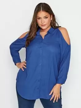 Yours Long Sleeve Cold Shoulder Shirt Cobalt