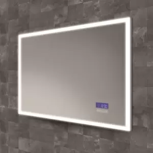 Rectangular LED Bathroom Mirror with Demister Digital Display Bluetooth Shaver Socket 800 x 600mm- HiB Globe Plus 80