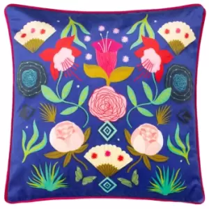 Fiesta Folk Illustrated Cushion Blue