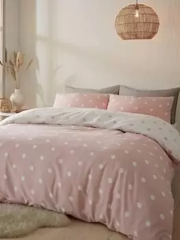 Catherine Lansfield Brushed Spot Reversible Duvet Cover Set In Pink