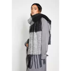 I Saw It First Check Printed Soft Touch Oversized Tassel Scarf - Black