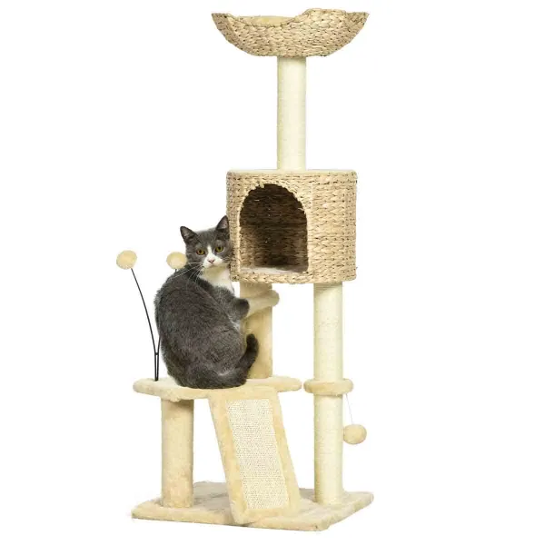 PawHut 116cm Cat Tree Tower w/ Scratching Post - Beige