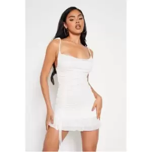 I Saw It First White Mesh Cowl Neck Ruched Frill Hem Bodycon Dress - White