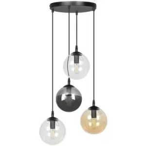 Emibig Cosmo Black Globe Cluster Pendant Ceiling Light with Clear, Graphite, Amber Glass Shades, 4x E14