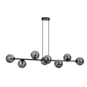 Rossi Black Globe Pendant Ceiling Light with Graphite Glass Shades, 8x E14