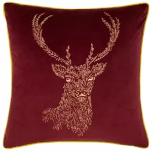 Forest Fauna Woodland Stag Square Cushion Burgundy/Gold, Burgundy/Gold / 50 x 50cm / Cover Only