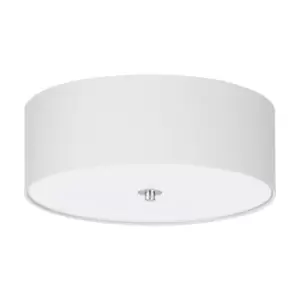 Flush Ceiling Light Colour Satin Nickel Shade White Fabric Glass Bulb E27 3x60W