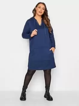 Yours Hoodie Embellished Trim Dress - Blue Size 18, Women