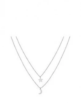 The Love Silver Collection Sterling Silver Moon And Star Diamond Cut Ball Chain Necklace